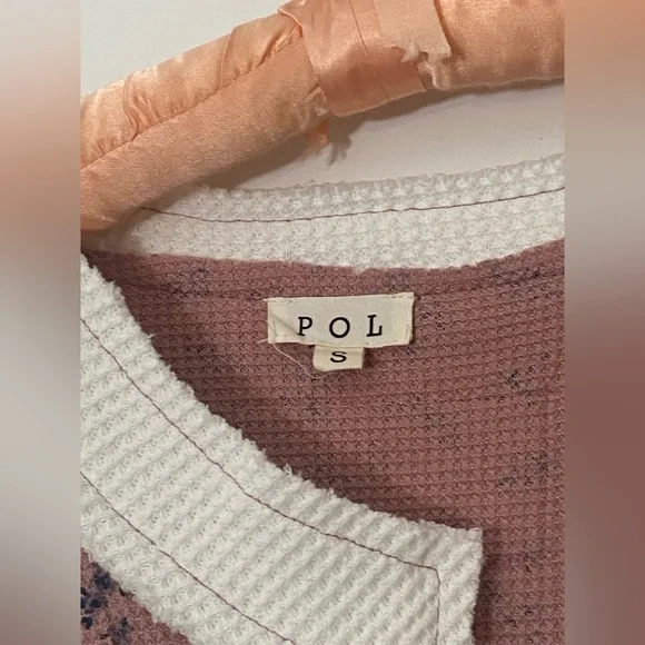 POL Waffle Knit Floral Notched Long Sleeve top - Picture 6 of 7